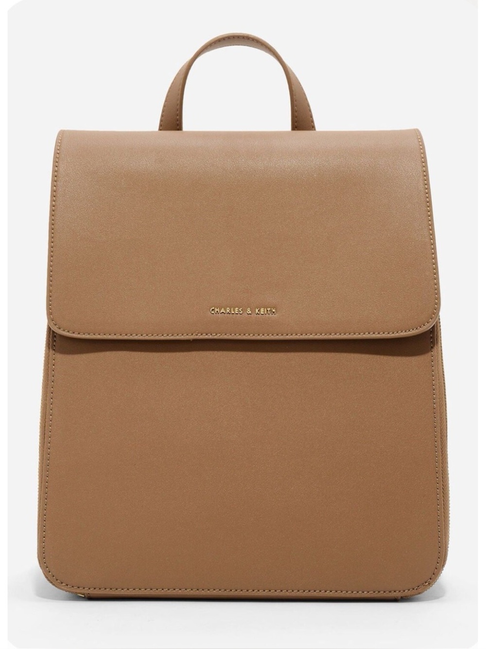 Charles & Keith Octavia Professional Work Backpack Bag Front Flap Brown Tan